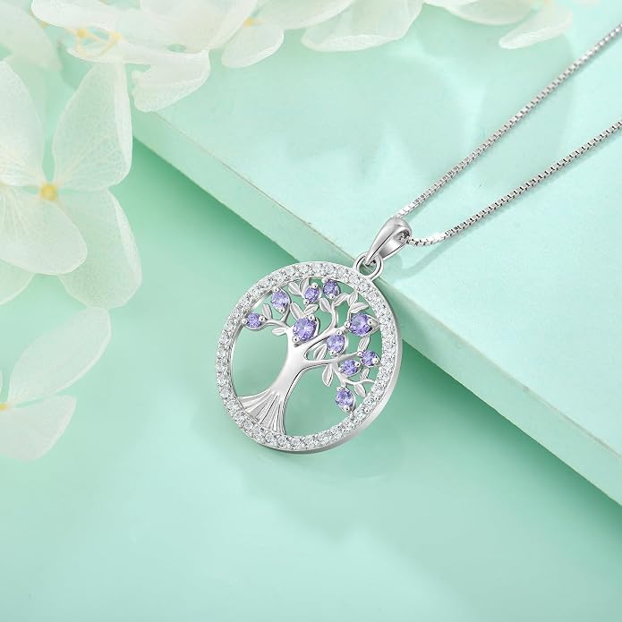 STARCHENIE Tree of Life Necklace 925 Sterling Silver Pendant for Women Family Tree Necklaces Birthstone Jewelry for Her Wife Mom Grandma