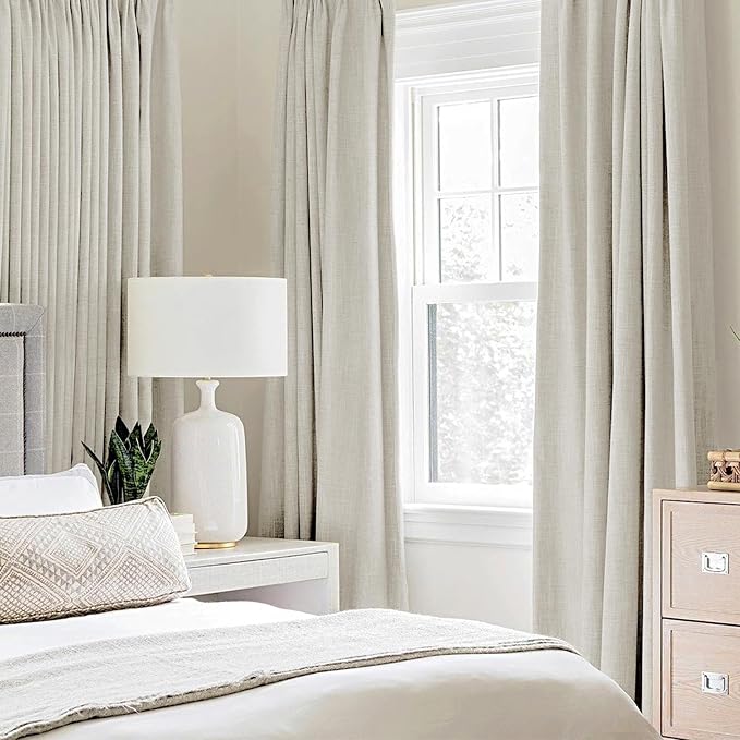 MIULEE Linen Texture Curtains for Bedroom Light Cream 100% Blackout Thermal Insulated Linen Curtains Grommet Room Darkening Drapes for Living Room 52x45 Inch (2 Panels)