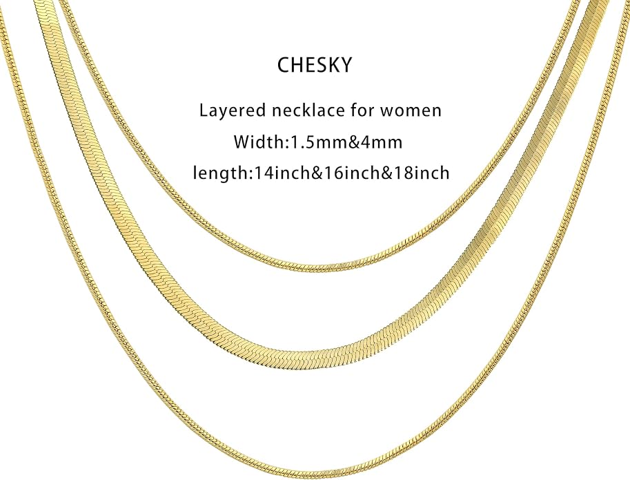 CHESKY 14K Gold/Silver Plated Snake Chain Necklace Herringbone Necklace Gold Choker Necklaces for Women Gifts Jewelry 1.5/3/5MM(W) 14"/16"(L) Mothers Day Gifts for Mom