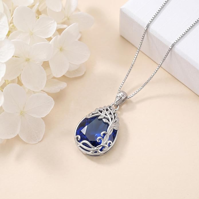 Teardrop Moonstone Necklace for Women Tree of Life/Filigree Birthstone Pendant Necklace Jewelry