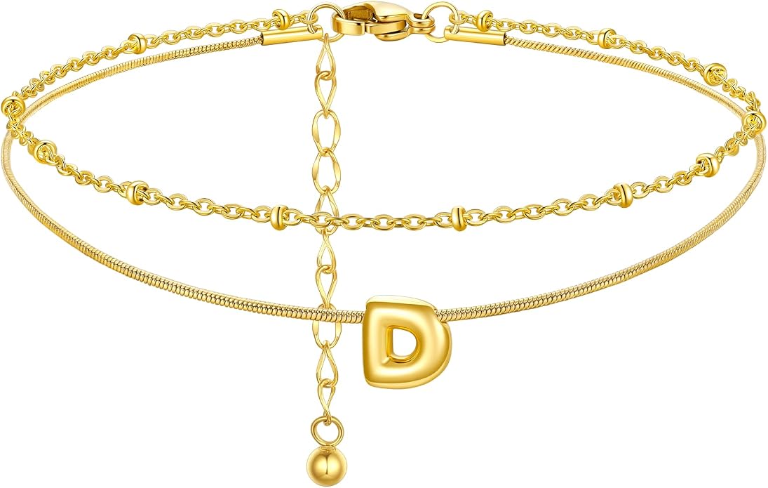 ChainsProMax Initial Ankle Bracelets for Women, Waterproof Anklets Bracelet Adjustable Summer Beach Women Foot Jewelry, Stainless Steel/Gold Plated-Send Gift Box/Letter A-Z