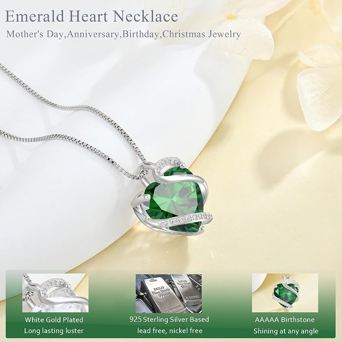 Heart Necklace for Women 925 Sterling Silver Infinity Love Heart Birthstone Necklace Pendant Hypoallergenic Jewelry for Women