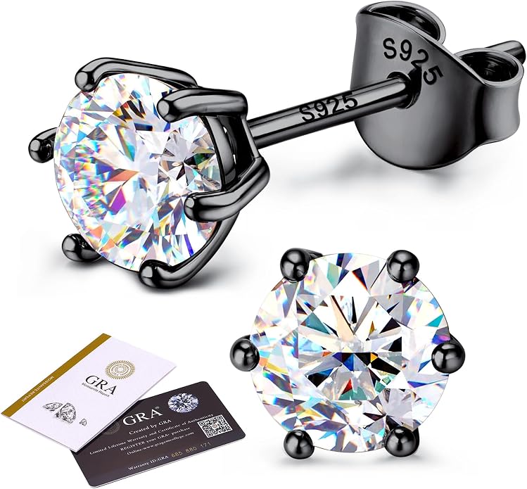 Moissanite Stud Earrings : 18K White Gold Plated Solid 925 Sterling Silver Earring Hypoallergenic Dainty Flat Back Stud Earrings Jewelry for Women Men D Color VVS1 Clarity