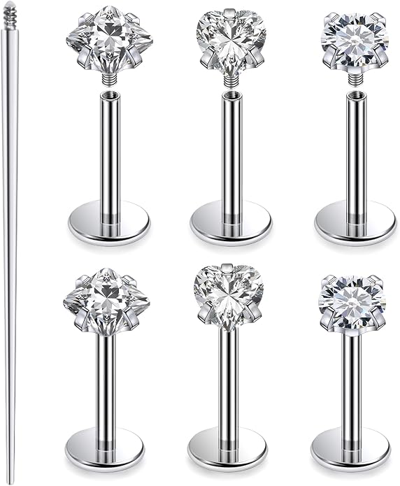 20G 18G 16G Astm F136 Titanium Internal Thread Flat Back Earrings Nose Studs Tragus Helix Conch Cartilage Lobe Earrings Medusa Labret Snake Bite Monroe Lip Ring Piercing Jewelry For Women Men