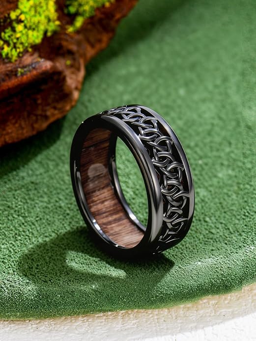 Wooden Celtic/Cross Ring 925 Sterling Silver Wedding Band Wood Mens Rings Engagement Ring Jewelry Gift for Men Women Size 8-14