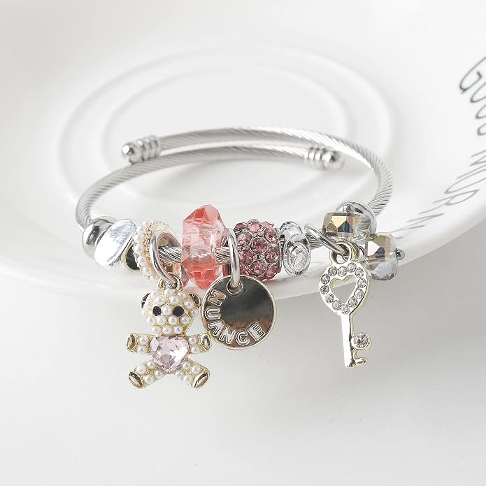DS Charm Bracelets for girls,exquisite cute cartoon friendship bracelets Silver Stainless Steel Bangle with birthday Gift box, Adjustable girls jewelry Suitable for holiday gifts