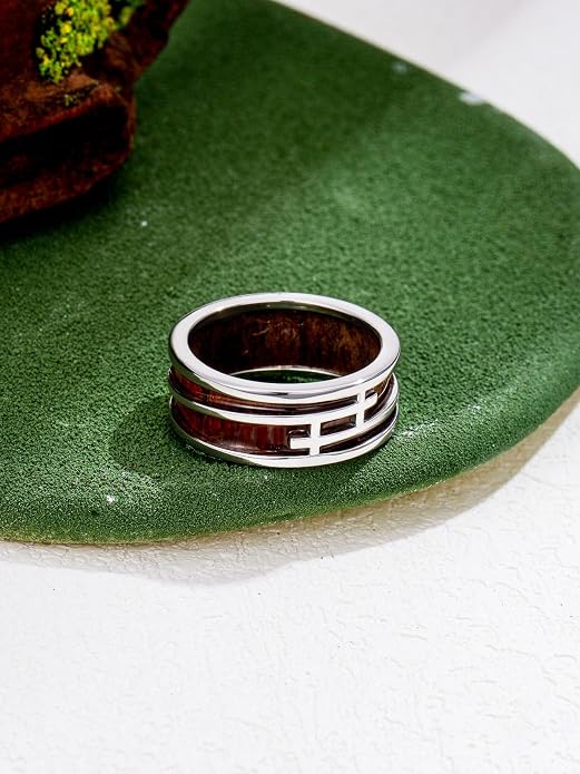 Wooden Celtic/Cross Ring 925 Sterling Silver Wedding Band Wood Mens Rings Engagement Ring Jewelry Gift for Men Women Size 8-14