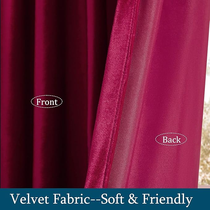 PRIMROSE Red Curtains 102 inch for Living Room Velvet Drapes Blackout Rod Pocket Back Tab Window Treatment Semi Room Darkening Decor Curtains for Bedroom Set of 2 Panels