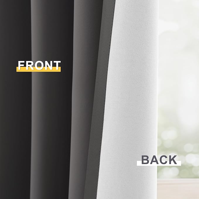 Yakamok Dove Grey 100% Blackout Curtains 84 Inches Long 50" Wide 2 Panel | Blackout Curtain Panels for Bedroom, 2 Thick Layers Grommet Top Thermal Insulated Drapes with White Back for Living Room
