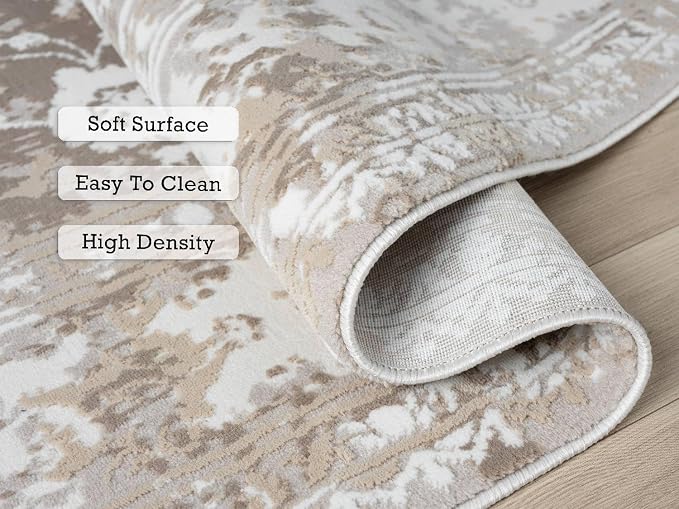Amber Traditional Floral Area Rug for Living Room, 4x6 Vintage Persian-Inspired Beige Neutral Rug, Medium Pile Stain Resistant Carpet for Bedroom, Dining Room or Kitchen (4' x 6', Beige)