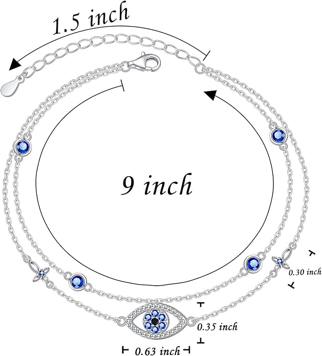 Anklets for Women 925 Sterling Silver Blue Evil Eye Infinity Butterfly Adjustable Multilayer Layered Summer Beach Ankle Bracelet Foot Chain Jewelry for Women