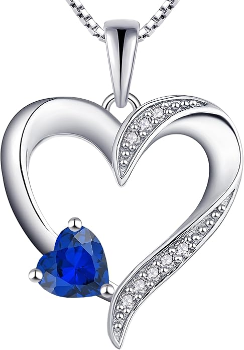 YL Heart Necklace 925 Sterling Silver Love Heart Pendant Birthstone Jewelry for Women