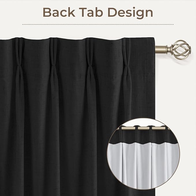 CAPALOCA Pinch Pleated Curtains Blackout, Linen Blackout Curtains 96 inches Long 2 Panels Set for Bedroom, Thermal Insulated Pinch Pleated Drapes for Living Room, 40" W x 96" L (Pack of 2), Black