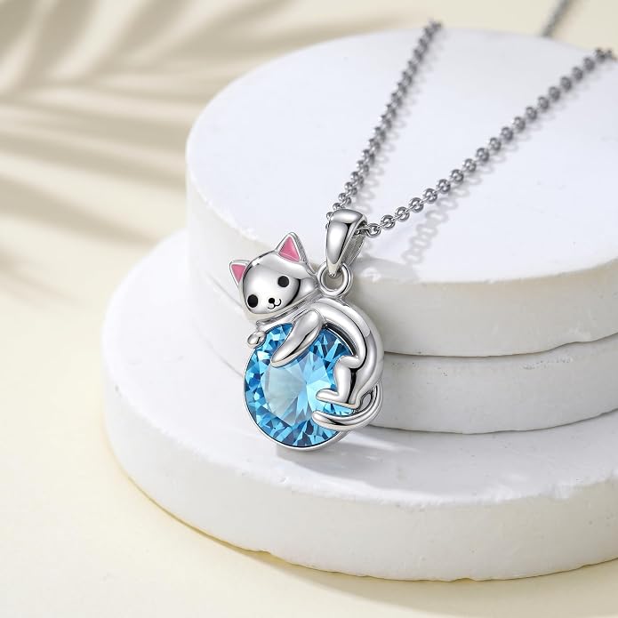 PELOVNY Teddy Bear Necklace for Women 925 Sterling Silver Bear/Highland Cow/Fox/Cat/Axolotl Birthstone Necklace Christmas Birthday Jewelry Gifts for Mom Daughter Wife Sister