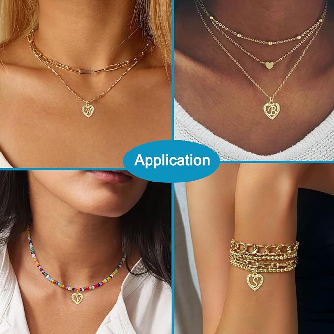 26pcs Heart-Shaped Initial Charms 18K Gold Plated Brass Cubic Zirconia A-Z Alphabet Letter Pendants for Making Jewelry Name Necklace Bracelets Gift Craft