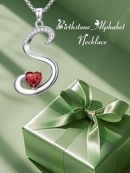 Birthday Gifts for Women Alphabet A to Z Initial Birthstone Pendant Necklaces for Women - 18k White Gold Plated Personalized Name Jewelry Anniversary Graduation Gifts for Wife Her Daughter Girlfriend(with Gift Box)
