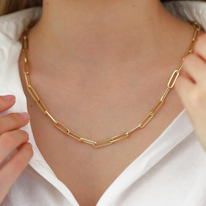 GTVOODX Chunky Paperclip Chain Roll Gold Plated 4 Meters Stainless Steel Handmade Paper Clip Link Chains Spool Bulk for Women Jewelry Making with Lobster Clasps Jump Rings