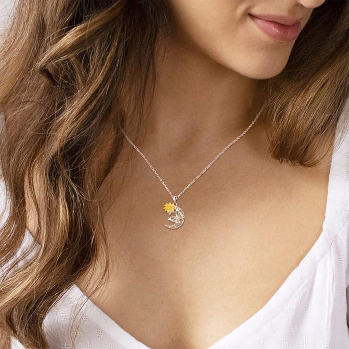 Palpitate Moon Star Necklace Moon Phase Necklace Pendant 925 Sterling Silver Jewelry Christmas Gifts for Women Wife Her Adjustable Chain