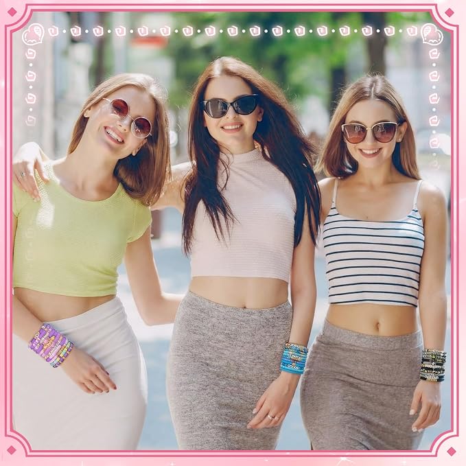 Landical 64 Pcs Preppy Jewelry Bracelets for Women Colorful Vinyl Bead Clay Party Favor Packs Bulk Beaded Bracelet Accessories Jewelry for Boho Summer Beach Goody Bag Fillers Party Supplies
