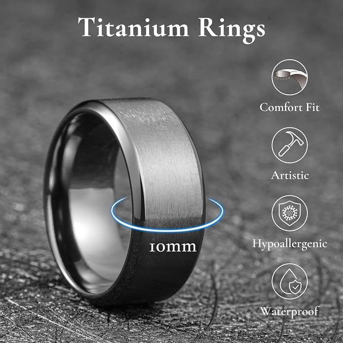 King Will Titanium Wedding Band for Men Women- 3-10mm Width Black/Sliver/Gold High Purity Titanium Promise Wedding Ring Comfort Fit for Daily Wear Size 6-14