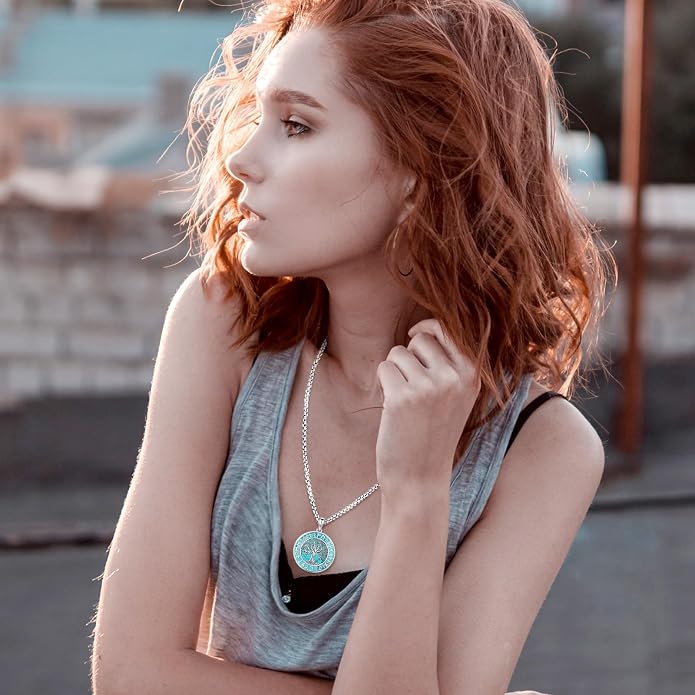 Turquoise Jewelry for Women Men 925 Sterling Silver Pendant Urn Necklaces for Ashes Picture Locket Necklace Thor Hammer Yggdrasil Virgen De Guadalupe St Michael Christopher Judas Witches Knot Necklace
