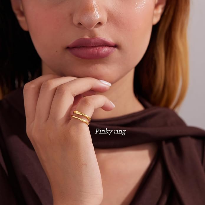 Gold Rings for Women Men Non Tarnish, Waterproof Chunky 14K Gold Plated Dainty Stackable Rings Trendy Statement Pinky Thumb Rings Engagement Eternity Wedding Band Ring Stacking Gold Jewelry Size 3 4 5 6 7 8 9 10 11