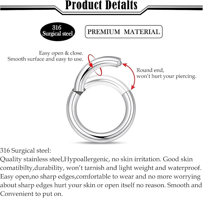 Septum Rings 16G 14G 12G 10G 8G 6G 4G 2G Surgical Steel Septum Stretching Kit Septum Pincher Tapers Gauge Kit Nose Ring Hoop Horseshoe Helix Tragus Daith Rook Piercing Jewelry for Women Men