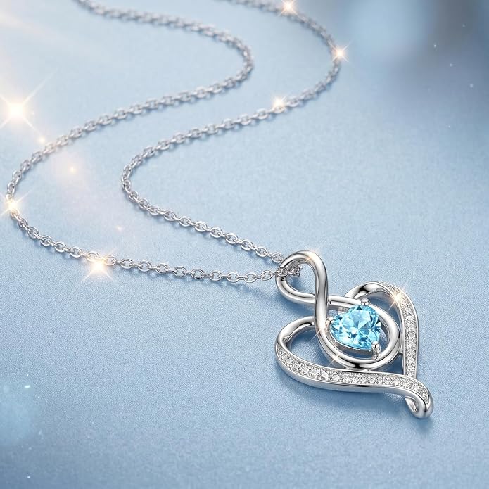 Birthstone Necklace for Women Heart Necklace S925 Sterling Silver Infinity Love Birthday Gifts for Mom Women Wife Girlfriend