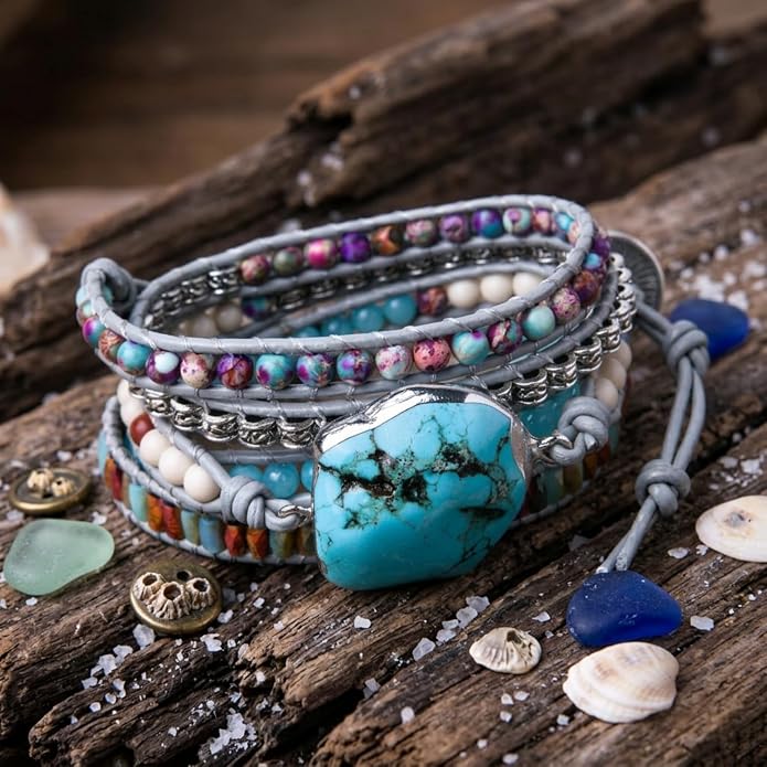 YGLINE Boho Handmade Wrap Leather Tube Crystal Stone Bracelet for Women