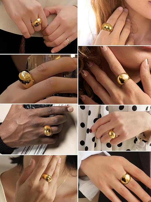GOLDCHIC JEWELRY Chunky Dome Ring for Women, Stainless Steel Bold Stacking Croissant Statement Ring For Men (Size 7-12, Custom)