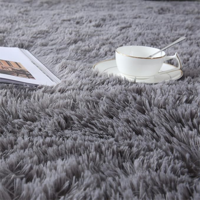 CAIYUECS Grey Shag Rugs for Bedroom 5x7 - Soft Bedside Dorm Area Rug | Plush fuzzy soft carpet for college girls dorm - Non-slip bedside rug - Shag rug for living room - Memory foam comfort