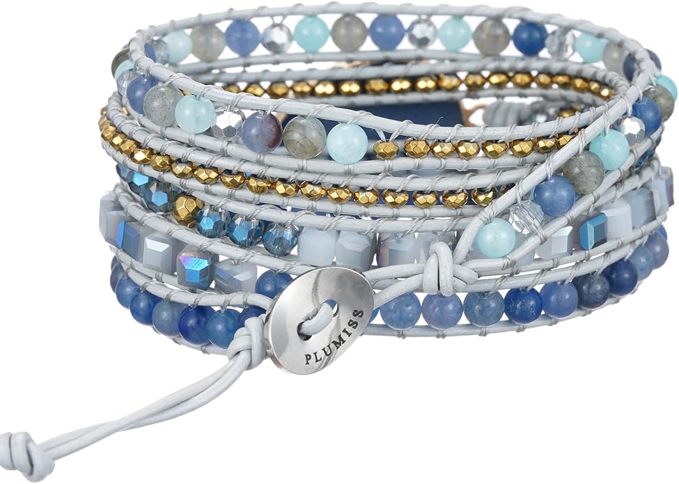 Plumiss Women Boho Handmade Natural Stone Crystal Leather Bead Wrap Bracelets Collection