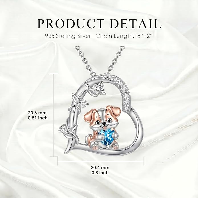 PELOVNY Teddy Bear Necklace for Women 925 Sterling Silver Bear/Highland Cow/Fox/Cat/Axolotl Birthstone Necklace Christmas Birthday Jewelry Gifts for Mom Daughter Wife Sister