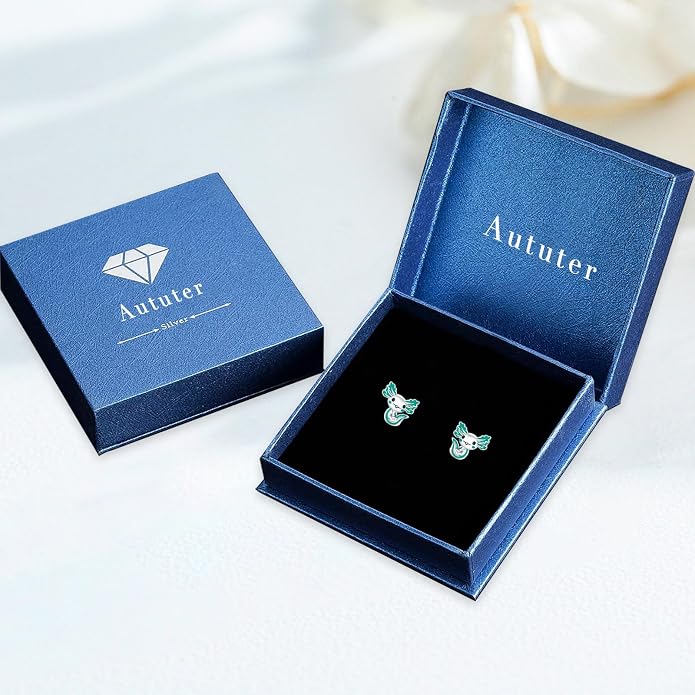 925 Sterling Silver Axolotl Earrings White Gold/Rose Gold Axolotl Jewelry for Women Girls Pink/Blue Axolotl Gifts
