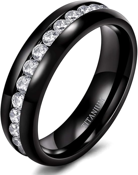 TIGRADE 2.5mm 4mm 5mm 6mm Titanium Ring Cubic Zirconia Engagement Ring Wedding Band Size 3 to 13.5