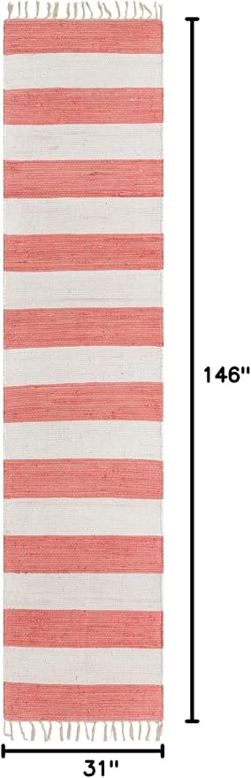 Unique Loom Chindi Rag Collection Area Rug - Striped (2' 7" x 12' 2" Runner, Coral and Ivory)