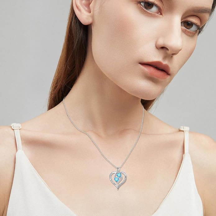 Hancock Forever Love Heart Birthstone Necklaces for Women 925 Sterling Silver Women Pendant Necklace, Mother’s Day Birthday Anniversary Jewelry Gift for Woman Mother Mom Wife Her