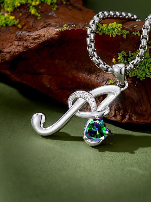Birthday Gifts for Women Alphabet A to Z Initial Birthstone Pendant Necklaces for Women - 18k White Gold Plated Personalized Name Jewelry Anniversary Graduation Gifts for Wife Her Daughter Girlfriend(with Gift Box)