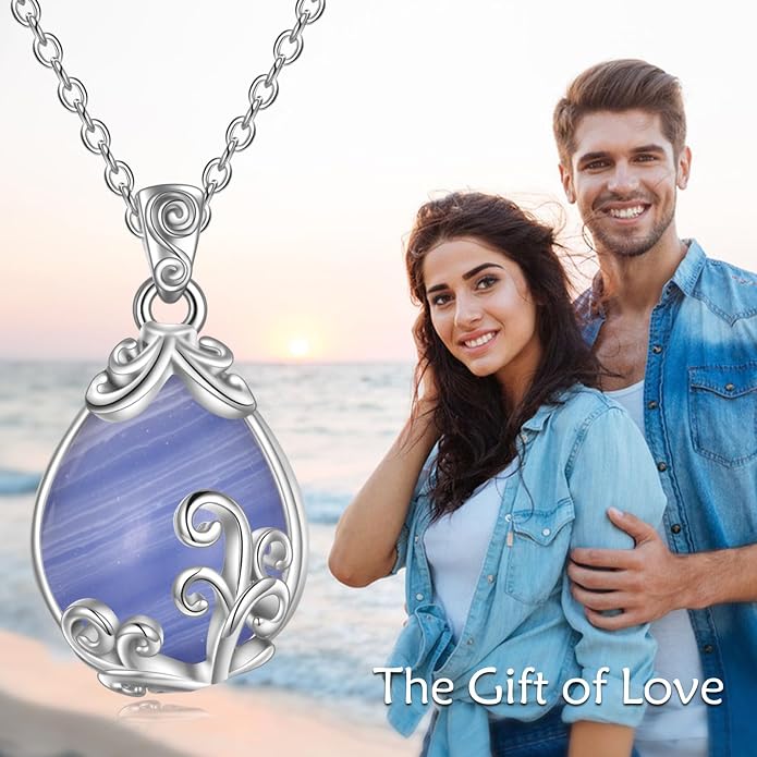 POPLYKE Sterling Silver Gemstone Teardrop Pendant Necklace Crystal Jewelry for Women