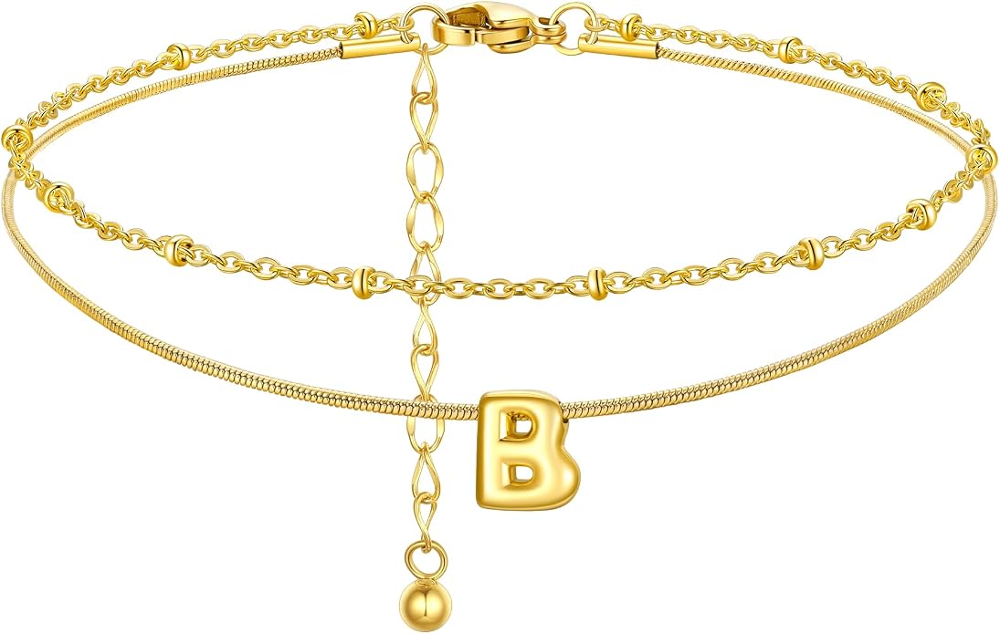ChainsProMax Initial Ankle Bracelets for Women, Waterproof Anklets Bracelet Adjustable Summer Beach Women Foot Jewelry, Stainless Steel/Gold Plated-Send Gift Box/Letter A-Z