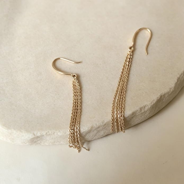 Long Chain Dangle Earrings Dainty Tassel Drop Linear Earrings Hypoallergenic Jewelry