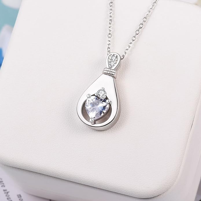 Cremation Jewelry 925 Sterling Silver Teardrop Urn Necklace for Ashes Heart Shape Memorial Keepsake Pendant for Human Ashes for Women Gift