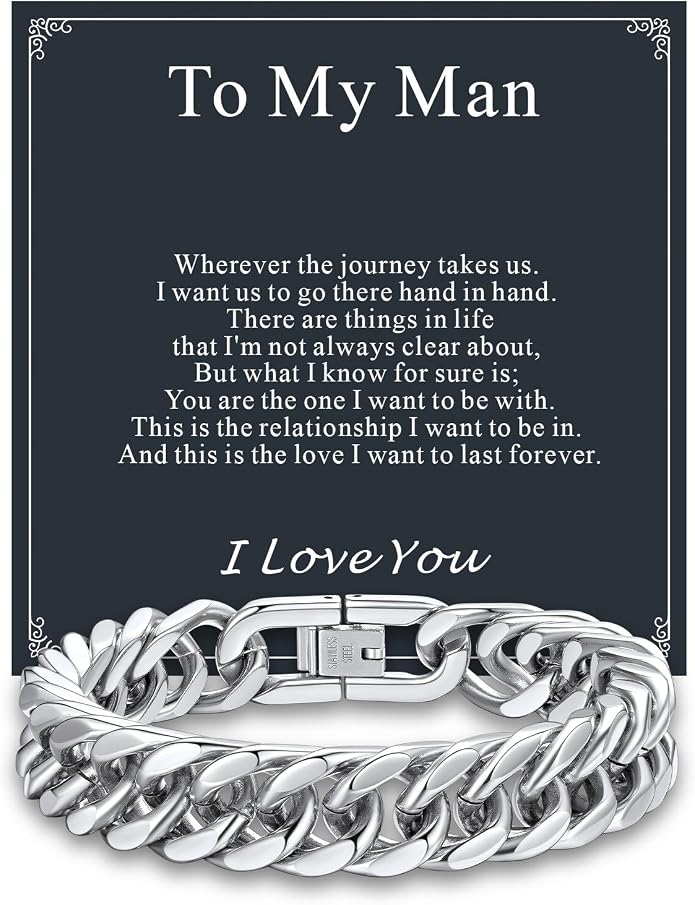 Supcare Unique Anniversary Birthday Valentines Fathers Day Stainless Steel Cuban Link Bracelets for Men Him, To My Man Dad Husband Love Always Remember Wrist Chain Bracelet Jewelry Gifts