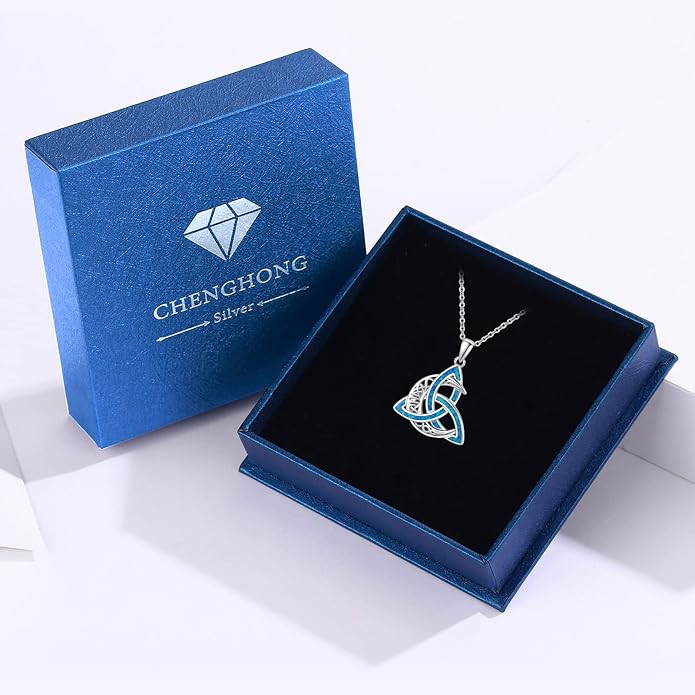 CHENGHONG Celtic Moon Necklace for Women 925 Sterling Silver Celtic Knot Moonstone Pendant Necklace Crescent Irish Necklaces Celtics Jewelry Gift for Women Men