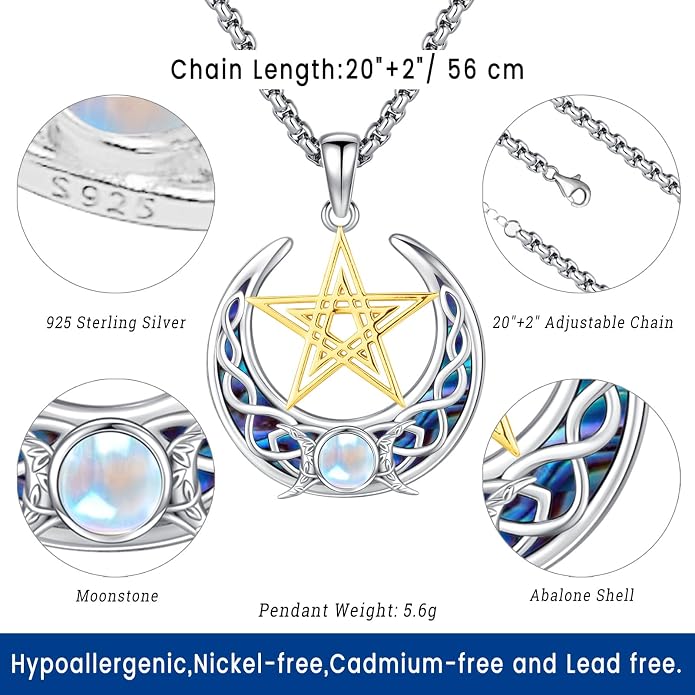 Witchy Jewelry for Women Men Nudo De Bruja Plata 925 Original Witches Knot Necklace Tetragrammaton Hecate Necklace Lilith Necklace Pentagram Necklace Cat Necklace Triple Moon Goddess Pendant Necklace