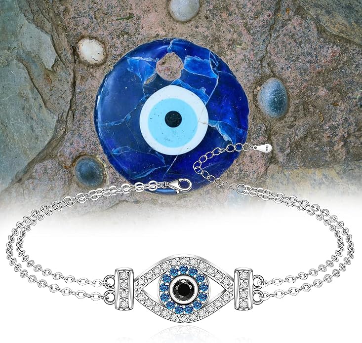 Fenthring Evil Eye Anklet Sterling Silver Protection Turkish Blue Eyes Ankle Bracelets Anklets for Women Chain Jewelry