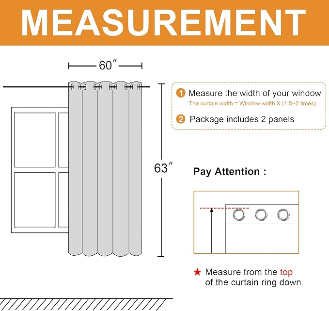 Hiasan Blackout Curtains for Bedroom, 60 x 63 Inches Length - Thermal Insulated & Light Blocking Window Curtains for Living Room/Kids Room, 2 Drape Panels Sewn with Tiebacks, Blue Haze