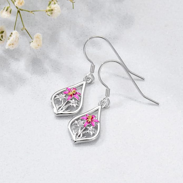 WINNICACA Sterling Silver Dangle Drop Earrings for Women Mom Flower Leverback Earrings Jewelry Christmas Anniversary Birthday Gifts