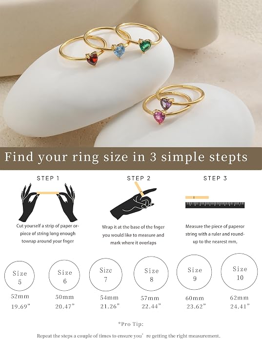 WFYOU Gold Heart Birthstone Rings for Women 14K Gold Plated Non Tarnish Stackable Pinky Cubic Zirconia Rings Emerald Dainty Gemstone Thumb Ring Band Cute Jewelry Birthday Gift Size 5-10