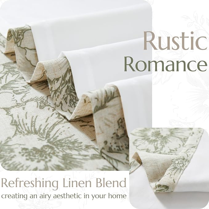 jinchan Floral Linen Curtains Lined 108 Inch Farmhouse Back Tab 2 Panels | Privacy lining, light filtering drapes, vintage, cottagecore, french country, rustic, bedroom, living room, window treatment